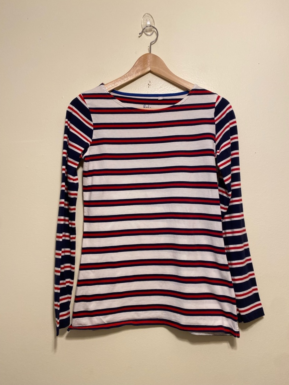 Boden White Tee with Navy & Red Stripes. Size 4